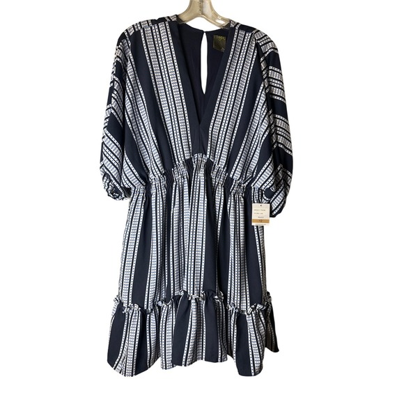 Taylor New York Dresses & Skirts - Taylor New York Womens Navy White Striped V-Neck Smocked Waist Ruffle Dress 12